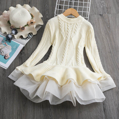 

Kids Party Ball Gown Clothing Winter Fall Long Sleeve Girls Dress Cute Christmas Princess Dresses Toddler Girls Knitted Dresses