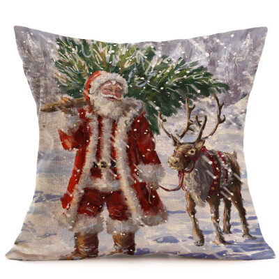 

Tailored Merry Christmas Linen Santa Pillow Cases Sofa Cushion Cover Home Decoration