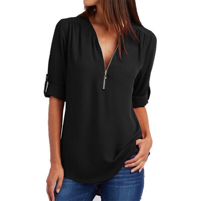 

Women Chiffon Blouse Sexy Deep V Neck Pull Sleeve Lady Shirts Plus Size Loose Tops Long Sleeve Female Blouse Blusas