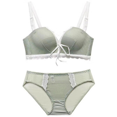 

Sexy Women Lingerie Set Lace-up Solid Color Bra Set Cross Hollow Gathered Wire Free Sweet Breathable Panties Bra Set