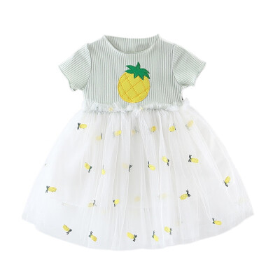 

Summer Girls Casual Dress Pineapple Pattern Short Sleeve Dress Cotton Kids Toddler Mesh Sundress