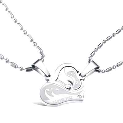 

1 Set Titanium Steel Chain Couple Heart Love Necklaces Ladies Men Fashion Trendy Pendants Model Necklace