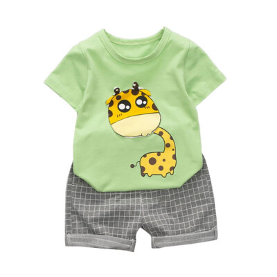 

Kids Clothes Set Summer Cartoon Boy T-shirt Plaid Shorts Toddler Boy Clothes Outfit Casual Set