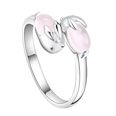 

Adjustable Sweet Pink Stone Rabbit Ears Finger Rings For Women Fashion Jewelry