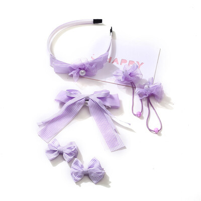 

5 Colors New Fashion Childrens Hair Accessories Girls Lace Bow Headband Set Baby Headdress Hair Clip Hair Hoop