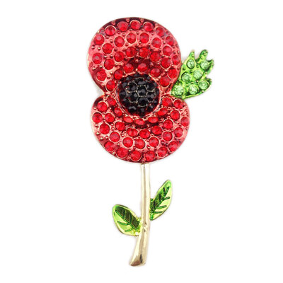 

Women Simulated Rhinestones Leaves Red Poppy Flower Brooch Pins Femme Breastpin Jewelry Decorations