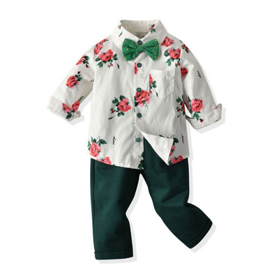 

Autumn Casual Baby Boy Clothes Flower Printing Shirt And Trousers Kids Outfit Set