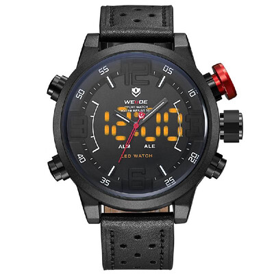 

WEIDE WH5210 Dual Display Two Movement Quartz Digtal Men Watch 3ATM Waterproof LED Backlight Dual Time Zone Week Alarm Month Calen