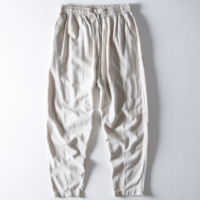 

Gobestart Fashion Men Casual Ethnic Style Solid Cotton Linen Long Pants Casual Trousers