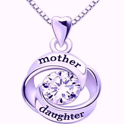 

Bluestar Jewelry Sterling Silver mother&daughter Love Cubic Zirconia Pendant Necklace