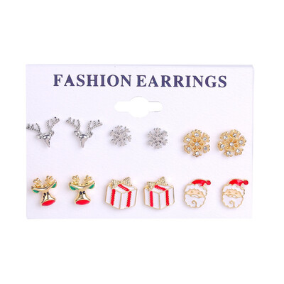 

6 Pair\Set Christmas Tree Snowman Deer Bell Ear Stud Earrings Xmas Party Jewelry gifts