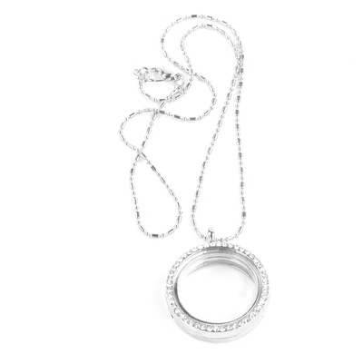 

Hot 2019 New Silver Round Crystal Floating Charm Memory Living Locket Necklace