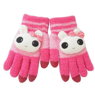 

Cute Cartoon Pattern Smart Phone Touch Screen Gloves Warm Vogue Solid Knitted Full Finger Gloves Mittens for Women