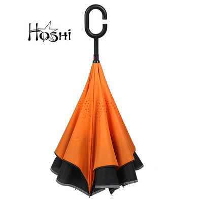 

Double hand open reverse umbrella free-standing umbrella long handle large sunshade reflective strip side safety umbrella