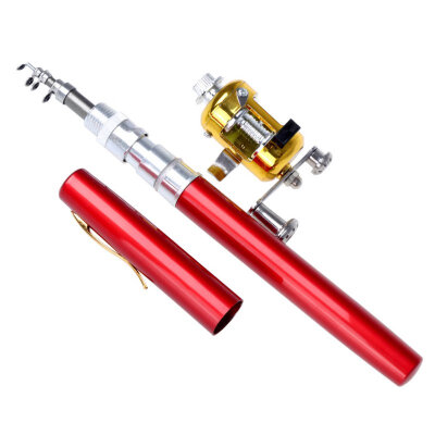 

Portable Pocket Telescopic Mini Fishing Pole Aluminum Alloy Pen Shape Fishing Rod With Reel Wheel 6 Colors