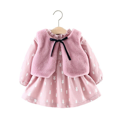 

2018 Autumn Winter New Sweet Princess Girl Suit Cute Lovely Girl Dress Skirt Vest Kids Gift Warm Clothes