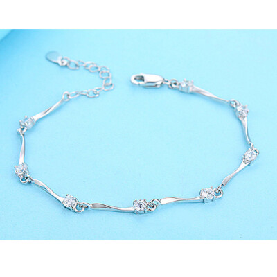 

Fashion Jewelry Ladies 925 Sterling Silver Charm Crystal Bamboo Chain Bracelet