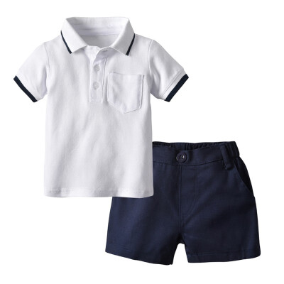 

Summer Baby Boy Clothes Turn-down Collar Short Sleeve T-Shirt Tops Shorts Casual Outfits Clothes