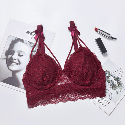 

Womens Padded Bras Sweet Bow Push Up Lingerie Female Underwear Lace Flower Bra Bustier Seamless Bralette Bra