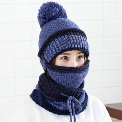 

Fashion Women Winter Beanies Knitted Hat Thickened Woolen Cap with Soft Warm Mask&Neck Scarf 3 Pieces Set