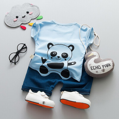 

Summer Baby Boys Cotton Short Sleeve Sets Animal Panda Small Fish Print Tops Blouse T-shirtsShorts Casual Breathable Outfits