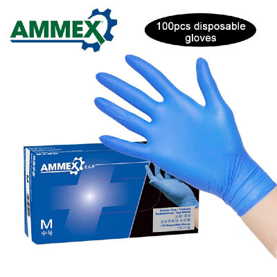 

AMMEX 100Pcs Disposable Nitrile Rubber Glove Powder Free Comfortable Strong Stretchy Gloves for Home Food Medical Dental Use