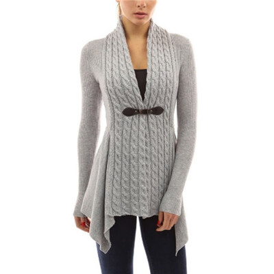 

Women Casual Buckle Decoration V-neck Long Sleeve Fur Collar Twist Cardigan Sweater