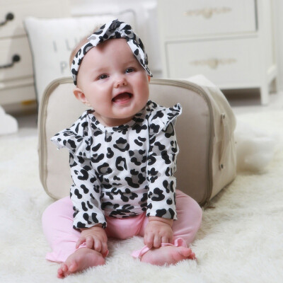 

Spring Autumn Babies Clothes for Baby Girl Leopard Printing Long Sleeve Top Trousers Headband Kids 3piece Casual Outfit Set