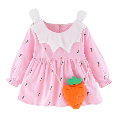 

Spring Autumn Girls Dresses Cotton Long-sleeved Carrot Princess Dress Childrens Clothing Plus Accessories Musette Bag