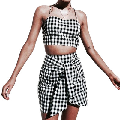 

Women summer dress Fashion Sexy Concise Casual All-match Plaid Lace-up Backless summer dress