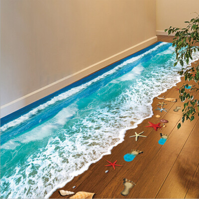 

Wall Sticker 5070cm 3D Creative Waterproof PVC Wall Stickers Footprint Beach Bathroom Floor Sticker New