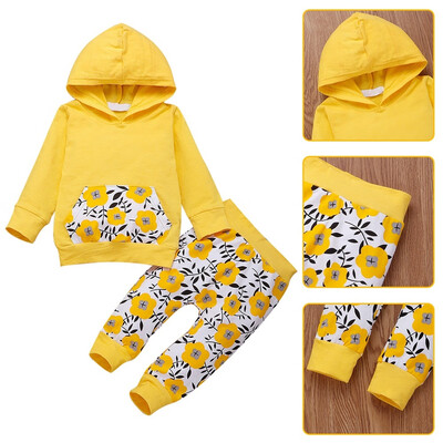 

Toddler Baby Infant Girls Clothes Floral Hooded Tops Pants Outfits Set Tracksuit
