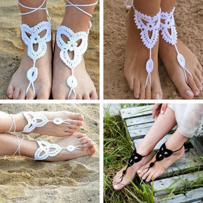 

Women Floral Crochet Knit Barefoot Sandals Beach Wedding Party Anklets 1 Pair