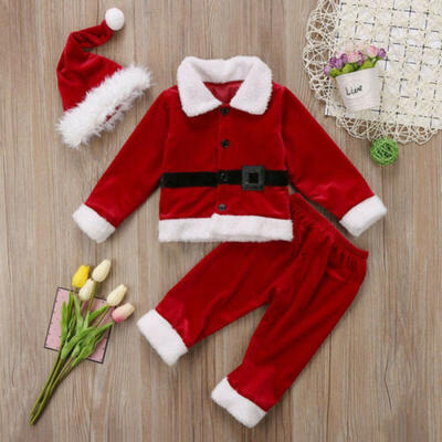 

Christmas Toddler Baby Boy Girl Xmas Santa Claus Costume Top Pants Hat Outfit