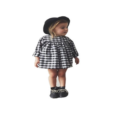 

2016 Plaid Girl Dresses Long Sleeve Cute Children Clothing Kids Girls Dress Kids Clothes QF