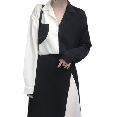 

Summer dress harajuku new fashion womens blouse black&white patchwork shirt elegant&chic womens blouse