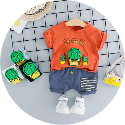 

Toddler Baby Boy Clothes Set Cactus Printed Short Sleeve T-shirt Round Collar Casual TopsPants baby Clothing