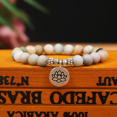 

8mm Silver Alloy Buddha Head Charms Natural Stone Beads Bracelets