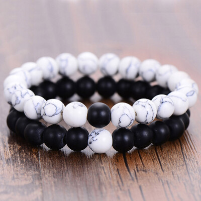 

8 mm Natural Matte Stone Black White Turquoise Manual Flanging Bracelet 2-Piece Set Unisex Pair Bracelet Jewellery Hot Gift