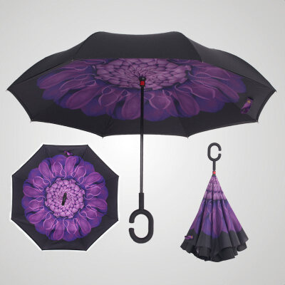 

Reverse Folding Double Layer Inverted Chuva Umbrella Self Stand Inside Out Rain Protection C-Hook Hands Windproof for Car