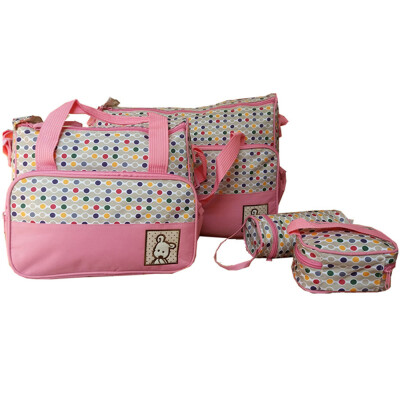 

Diaper Bag 5 pcs Nappy Tote Bag Set Water-proof Large Capacity Travel Handbag Shoulder Bag Include Changing pad Stylish Dotted Uni