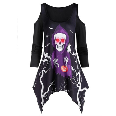 

Tailored Women Casual Off Shoulder Long Sleeve Skull Ghost Pumpkin Print Plus Size Tops
