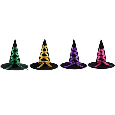 

1pc Fashion Halloween Decor Halloween Witch Hat Wicked Witch Cap Party Decoration Ribbon Hat Random Color