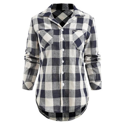 

Fashion Plaid Womens Tops&Blouses Women Casual Long Sleeve Button Pockets Blouses Tops Female Shirt blusas mujer de moda