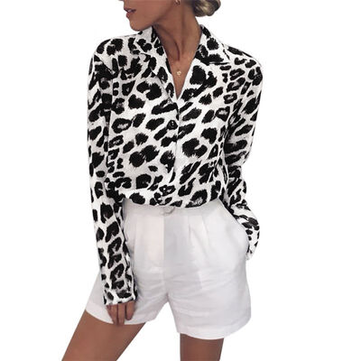 

Women Blouse Fashion Leopard Printed Shirt Casual Long Sleeve V -Neck Top Womens Clothing Chiffon Shirt Camisa Feminina