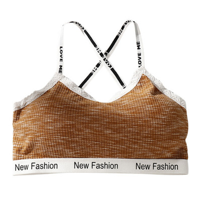 

Letter Print Sexy Bra Women One Piece Wireless Removable Padded Bra Lace Bralette Crop Top Push Up Bra Underwear Women