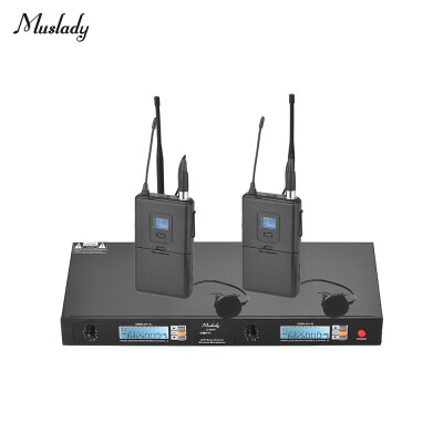 

Muslady U-8020 UHF Dual-Channel Wireless Microphone System Infrared Automatic Frequency Synchronizing with 2 Handheld Mics with Bo