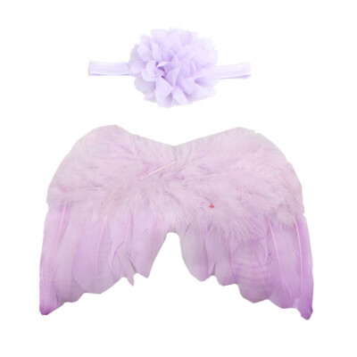 

Newborn Baby Hairband Set Cute Feather Angel Wings With Big Flower Hairband Photography Props Set Solid Color