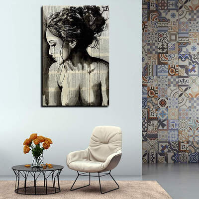 

Abstract Newspaper Girl Women Side Face Oil Painting Poster for Bedroom Living Room Canvas Artwork Picture