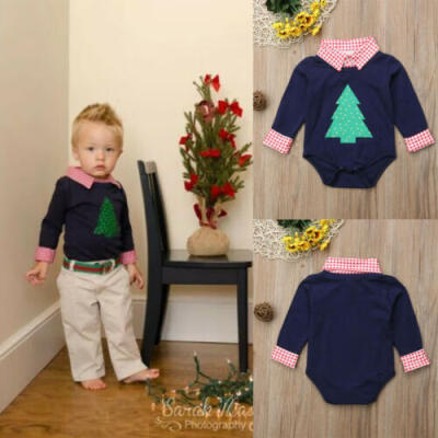 

Newborn Baby Boy Long Sleeve Gentleman Romper Christmas Tree Bodysuit Outfits